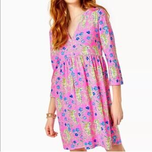 Lilly Pulitzer Loran Dress Pink Tiger Floral Sz M Mini Maxi Great!!